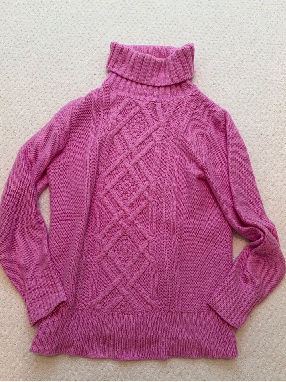 J. Crew Bubble Gum Pink Cableknit Turtleneck Sweater Women’s Petite Medium